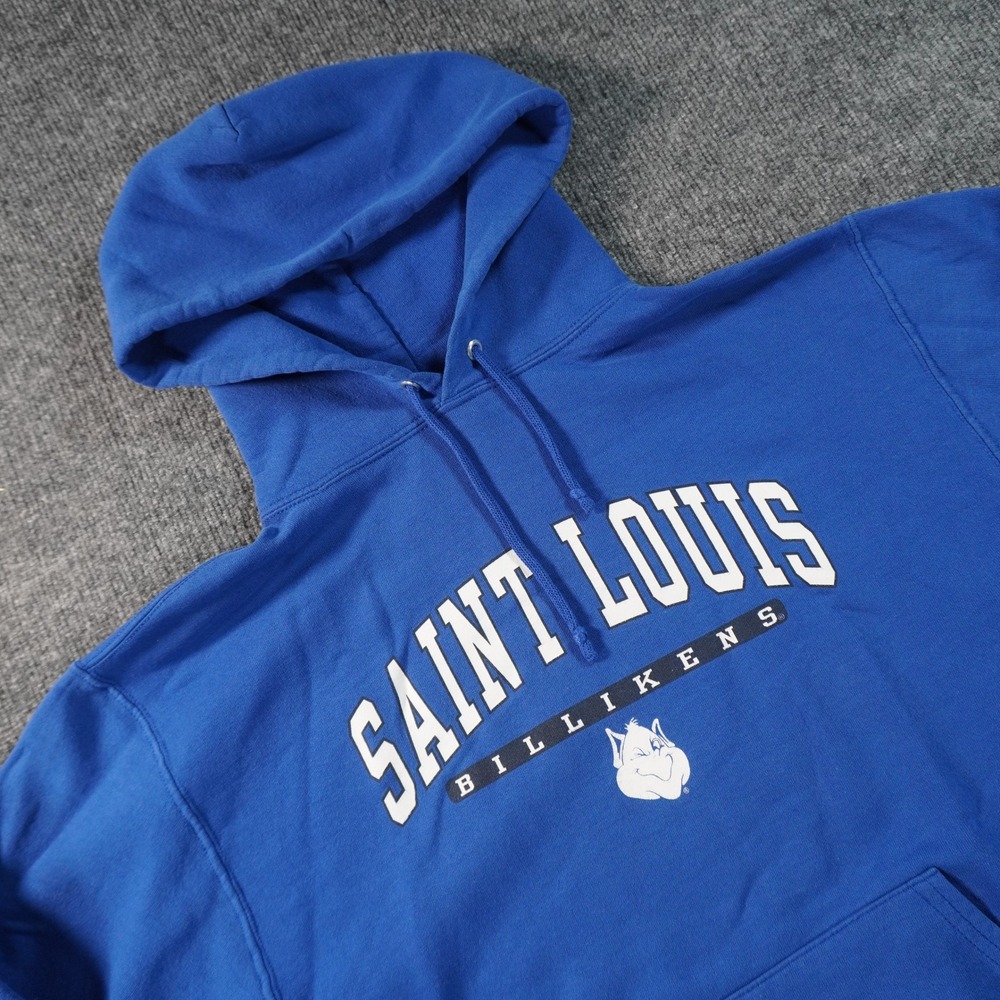 Vintage Saint Louis Billikens Hoodie Mens Medium Blue SLU Pullover Sweatshirt